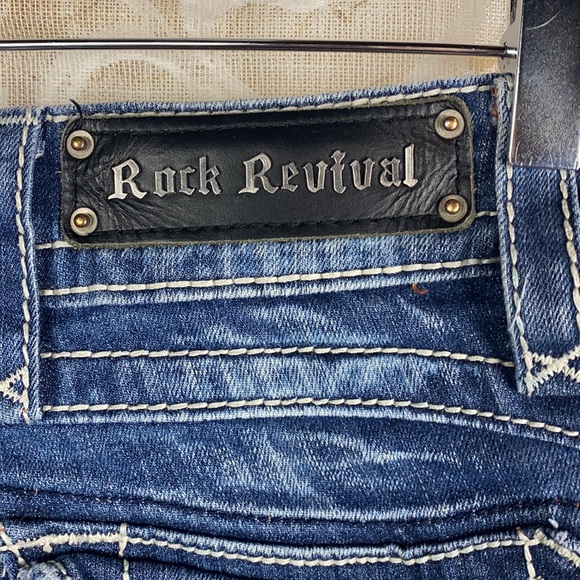 Rock Revival Scarlett Cut off Capri Cropped Cuffed Jeans medium wash distressed - Picture 10 of 16